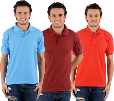 

Blaze Solid Men's Polo Neck Multicolor T-Shirt(Pack of 3, Maroon;red;sky blue