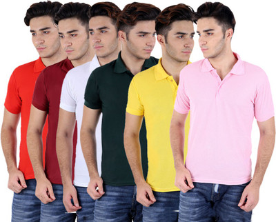 

Sanvi Traders Solid Men Polo Neck Multicolor T-Shirt(Pack of 6