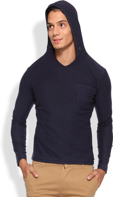 

Arise Self Design Men's Hooded Dark Blue T-Shirt, Navy