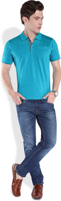 

Park Avenue Striped Men's Polo Neck Green T-Shirt