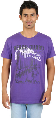 Red Line Graphic Print Men's Round Neck Purple T-Shirt