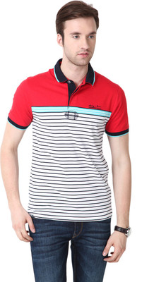 

Mudo Striped Men's Mandarin Collar White T-Shirt, Black/white