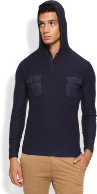 

Arise Self Design Men's Hooded Dark Blue T-Shirt, Navy