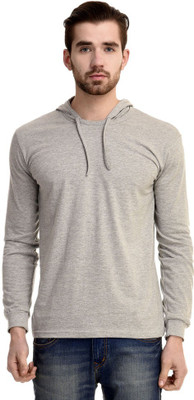 

Mi Moda Solid Men's Hooded Grey T-Shirt