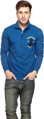 

Gritstones Solid Men' Turtle Neck Dark Blue T-Shirt, Indigo
