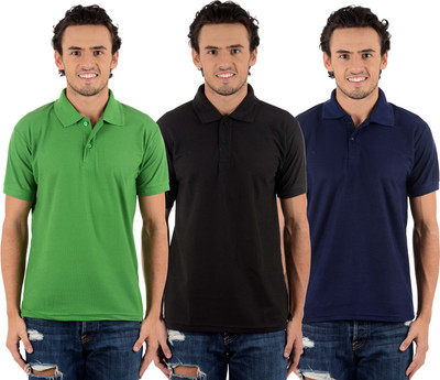 

Blaze Solid Men's Polo Neck Multicolor T-Shirt(Pack of 3, Black;dark blue;light green