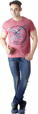 

ISHWA Printed Men's Round Neck Red T-Shirt, Redmelange