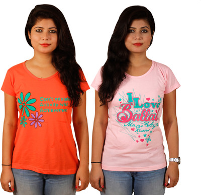 

Tryd Printed Women's Round Neck Multicolor T-Shirt(Pack of 2