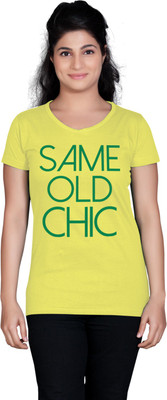 

Tantra Graphic Print Women's Round Neck Yellow T-Shirt, Lime yellow