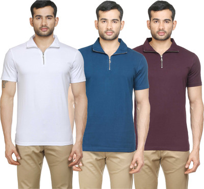 

Poshuis Solid Men's Polo Neck White, Blue, Maroon T-Shirt(Pack of 3, Dark maroon;petrol blue;white