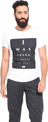 

Mr Button Printed Men's Round Neck White T-Shirt, Cotton