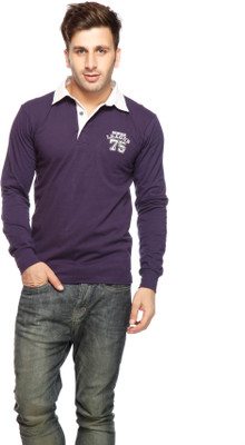 

Gritstones Printed Men' Polo Neck Purple T-Shirt, Navy