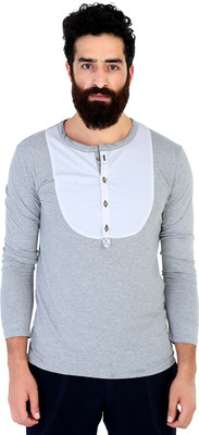 

Mr Button Solid Men' Henley Grey T-Shirt, Cotton