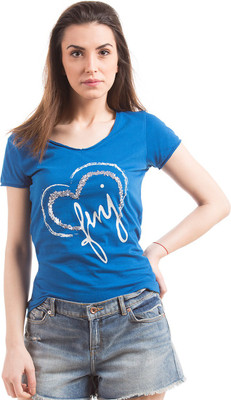 

Flying Machine Embellished Women' V-neck Dark Blue T-Shirt, Snorkel blue