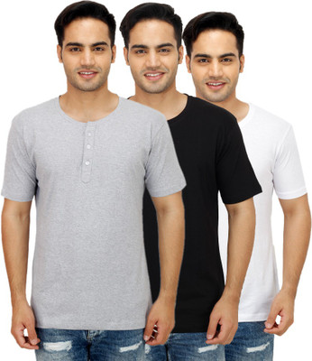 

Sanvi Traders Solid Men Henley Multicolor T-Shirt(Pack of 3