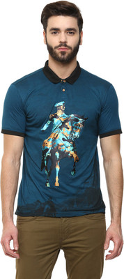 

Fritzberg Printed Men' Polo Neck Blue T-Shirt, Petrol