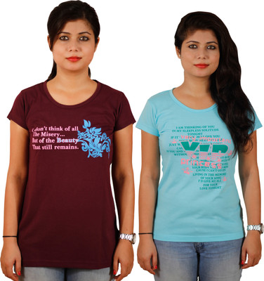 

Tryd Printed Women's Round Neck Multicolor T-Shirt(Pack of 2