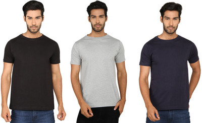 

SayItLoud Solid Men's Round Neck Multicolor T-Shirt(Pack of 3), Black;grey;blue