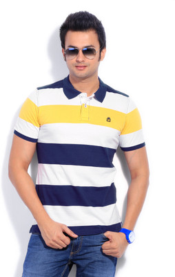 

United Colors of Benetton. Striped Men's Round Neck White, Blue, Yellow T-Shirt, 902
