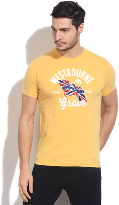 

Pepe Jeans Printed Men's Round Neck Yellow T-Shirt, Gold