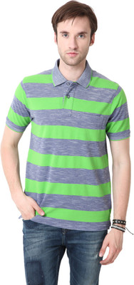 

Mudo Striped Men's Mandarin Collar Green T-Shirt, Grey/green