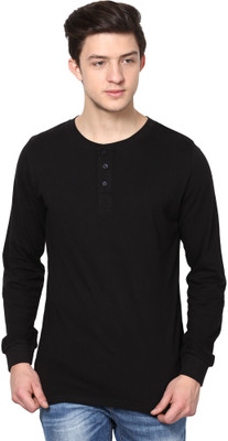 

Inkovy Solid Men' Henley Black T-Shirt