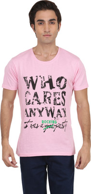 

Skatti Printed Men's Round Neck Pink T-Shirt