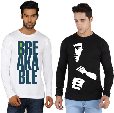 

SayItLoud Graphic Print Men's Round Neck White, Black T-Shirt(Pack of 2, Black;white