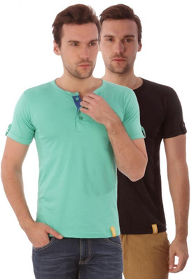 

Campus Sutra Solid Men Henley Black, Green T-Shirt(Pack of 2)