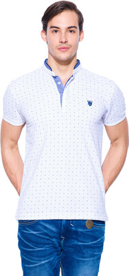 

Mufti Polka Print Men's Polo Neck White, Blue T-Shirt