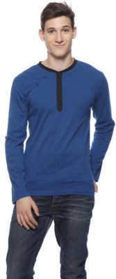 

Gritstones Solid Men' Henley Blue T-Shirt