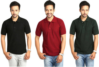 

Keepsake Solid Men's Polo Neck Multicolor T-Shirt(Pack of 3), P black