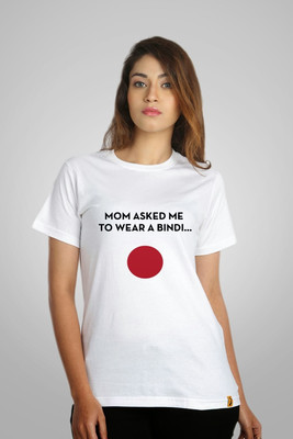 

Campus Sutra Printed Women' Round Neck White T-Shirt