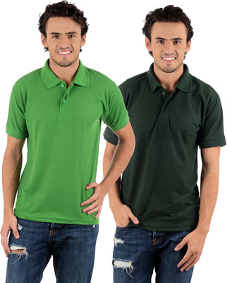 

Blaze Solid Men's Polo Neck Multicolor T-Shirt(Pack of 2, Dark green;light green