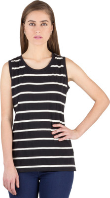 

Hypernation Striped Women' Round Neck Black, White T-Shirt