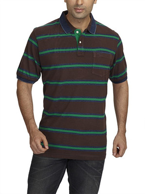 

ColorPlus Striped Men's Polo Neck Brown T-Shirt