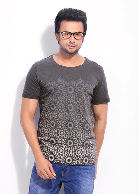 United Colors of Benetton Printed Men's Round Neck Grey T-Shirt, 911