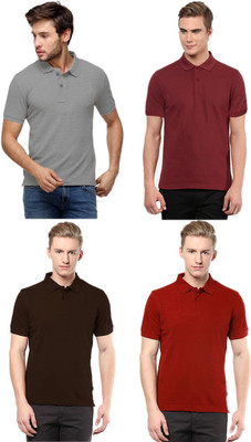 

Gold Axe Solid Men's Polo Neck Grey, Maroon, Brown, Red T-Shirt(Pack of 4, Brown;grey;maroon;red