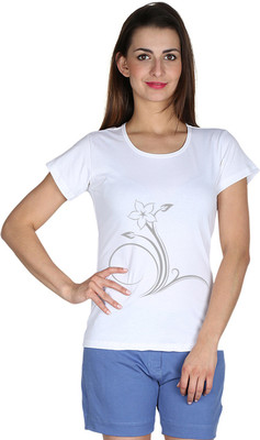 

Faireno Printed Women's Round Neck White T-Shirt