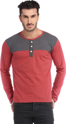 

Leana Solid Men's Henley Red, Grey T-Shirt, Grey-red 1