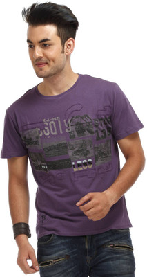 

Chlorophile Printed Men' Round Neck Purple T-Shirt, Ink