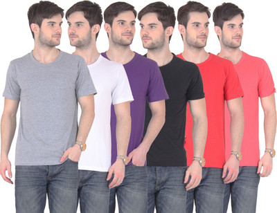 

FnMe Solid Men' Round Neck Multicolor T-Shirt(Pack of 6, Black;gajri;grey;purple;red;white