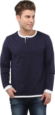 

The Cotton Company Solid Men's Henley Dark Blue T-Shirt, Oxford blue