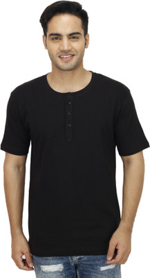 

Sanvi Traders Solid Men Henley Black T-Shirt