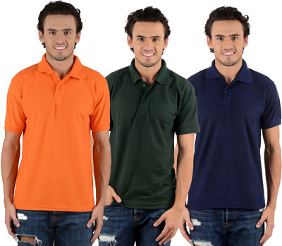 

Blaze Solid Men's Polo Neck Multicolor T-Shirt(Pack of 3, Dark blue;dark green;orange
