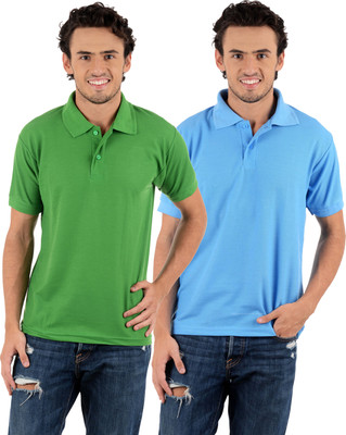 Blaze Solid Men's Polo Neck Multicolor T-Shirt(Pack of 2, Light green;sky blue