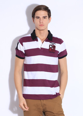 

Indigo Nation Street Striped Men's Polo Neck Purple, White T-Shirt, Violet