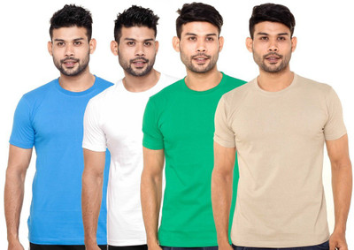 

FLEXIMAA Solid Men' Round Neck Blue, White, Green, Beige T-Shirt(Pack of 4, Beige;blue;green;white