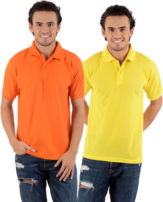 

Blaze Solid Men' Polo Neck Multicolor T-Shirt(Pack of 2, Orange;yellow