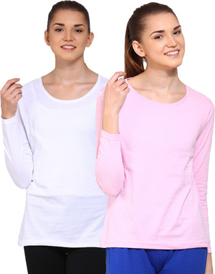 

Ap'pulse Solid Women's Round Neck White, Pink T-Shirt(Pack of 2), _wite_lpnk